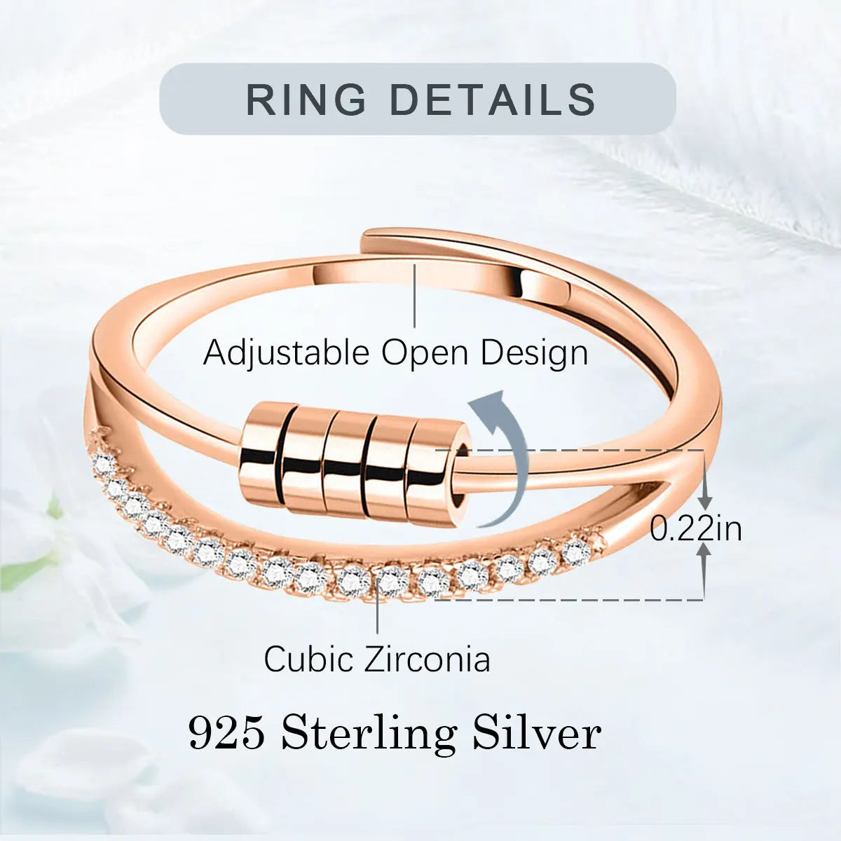 925 Sterling Silver anti Stress Ring for Women, Fidget Spinner Ring Anxiety Relief Adjustable Open Ring Gift for Her