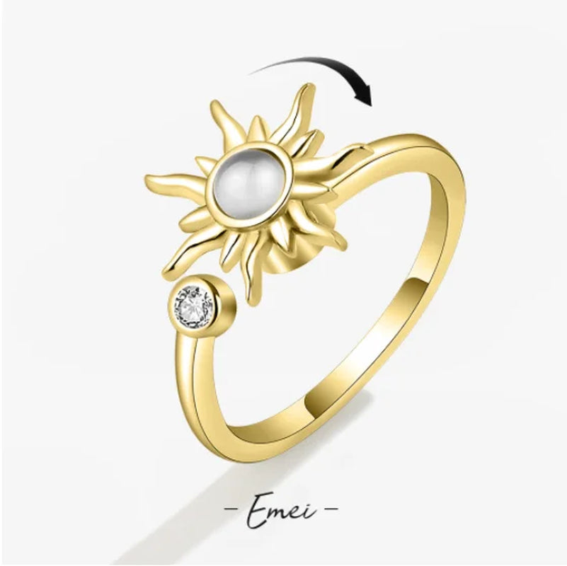 Anti Stress Anxiety Fidget Rings for Women Stainless Steel Sunflower Sun Star Spinner Ring Christmas Jewelry Gifts Dropshipping