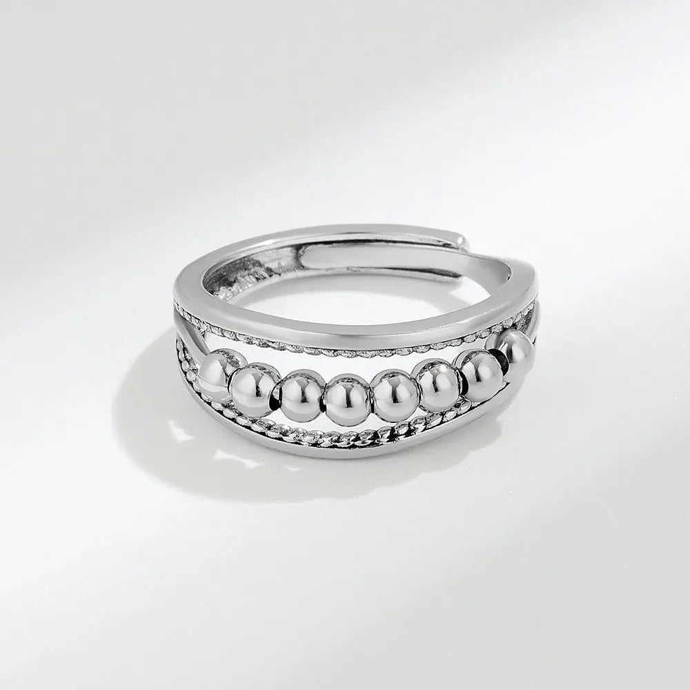 925 Sterling Silver anti Stress Ring for Women, Fidget Spinner Ring Anxiety Relief Adjustable Open Ring Gift for Her