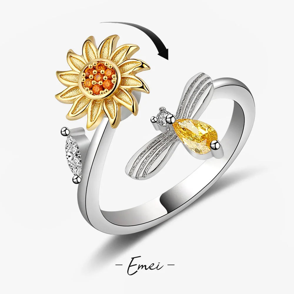Anti Stress Anxiety Fidget Rings for Women Stainless Steel Sunflower Sun Star Spinner Ring Christmas Jewelry Gifts Dropshipping