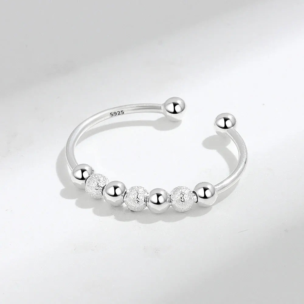 925 Sterling Silver anti Stress Ring for Women, Fidget Spinner Ring Anxiety Relief Adjustable Open Ring Gift for Her